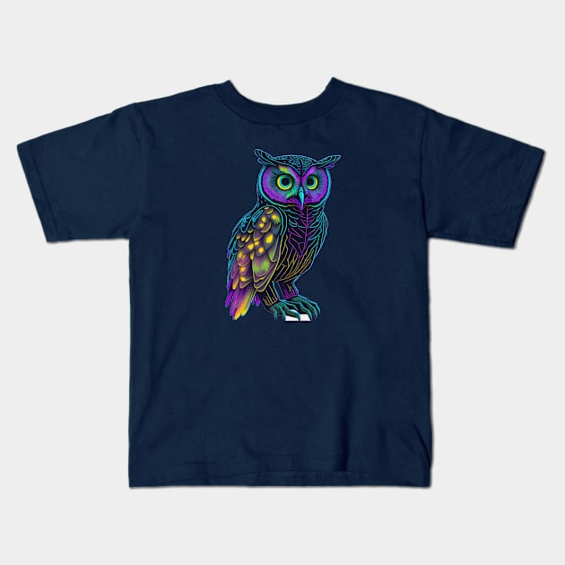 Holographic colorful  cute owl Kids T-Shirt by halazidan
